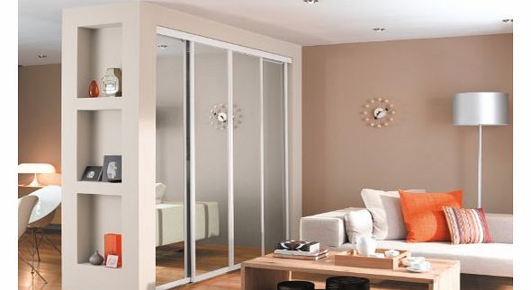 SpacePro 4 x 24`` White framed Mirror Sliding Door Pack with Interior Storage. Up to 2387mm (7ft 10ins) wide.