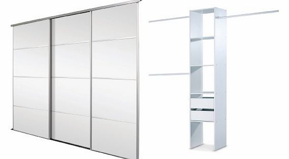 Triple, 4 Panel Silver Framed Mirror, Sliding Wardrobe Door Kit. Up to 2235mm (7ft 4ins) wide.