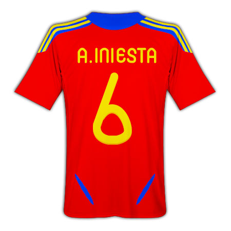 Spain Adidas 2011-12 Spain Home Football Shirt (A.Iniesta 6)