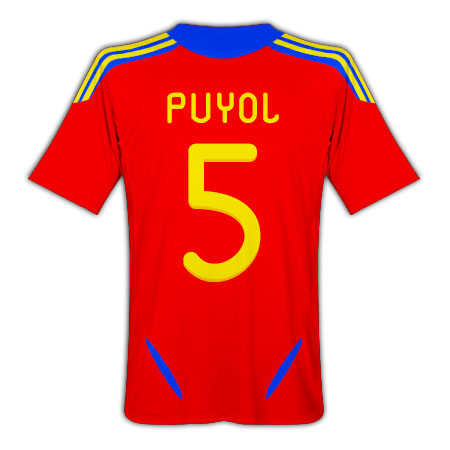 Spain Adidas 2011-12 Spain Home Football Shirt (Puyol 5)