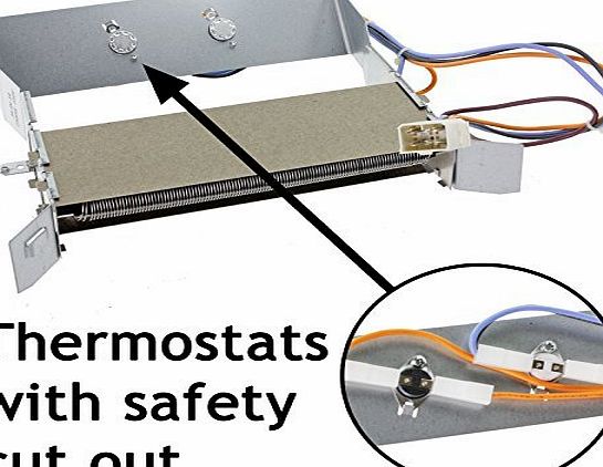 Spares2go Heater Element   Thermostats for Hotpoint TCM570 TVM570G TVM570P TCM570G TCM570P TCM580 TCM580G TCM580P Tumble Dryer (2300W)