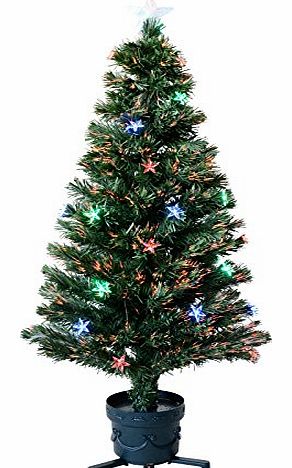 4ft 120cm Green Fibre Optic Artificial Christmas Xmas Tree With Multi LED Stars