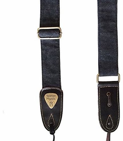 Spartan Music Leather & Cotton Adjustable Guitar Strap 1.5m For Acoustic / Electric / Bass BLACK