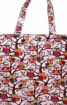 SpecialShare Waterproof Oilcloth Shopper Tote Beach Shopping Travel Bag (Medium, Beige Owl Pattern)
