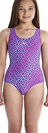 Speedo Girls Monogram Allover Splashback Swimsuit - Diva/Bali Blue, Size 26