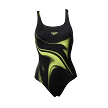 speedo Synew placeprint powerback swimsuit blk/yel
