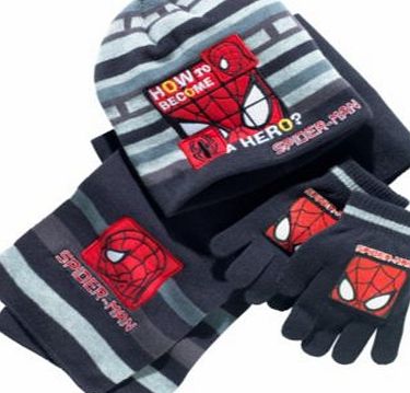 Spider-Man Boys Black Hat. Scarf and Gloves