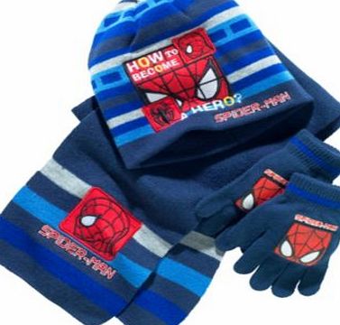 Spider-Man Boys Blue Hat. Scarf and Gloves Set