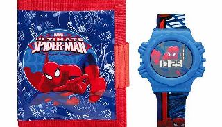 Spider-Man Boys Blue LCD Watch Set