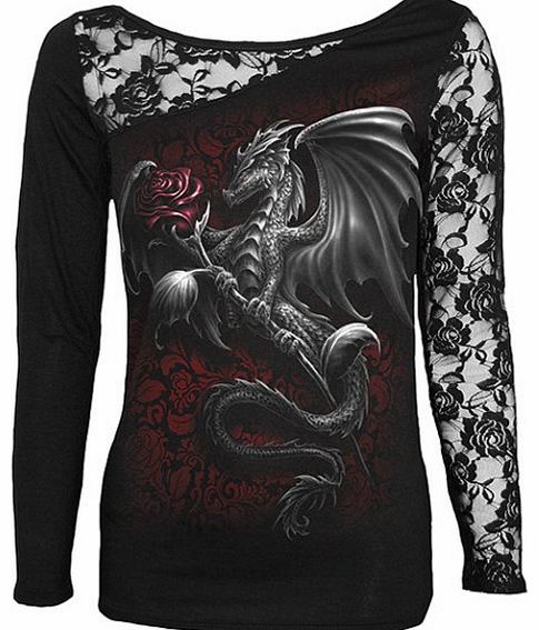 Spiral Dragon Rose Lace Shoulder Top `TR326 306
