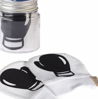 Spoilt Rotten - Black Boxing Baby Scratch Mittens in Funky Jar Gift Wrap