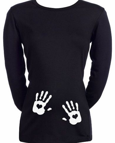 Spoilt Rotten - Love Heart Hands - Long Sleeve Maternity Clothes T-Shirt BLACK, Large, L