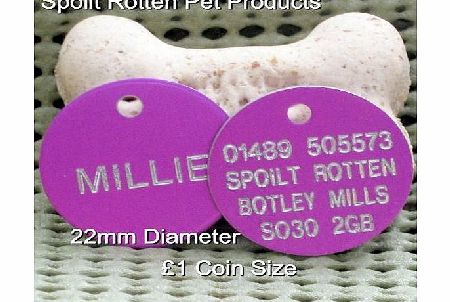 Spoilt Rotten Pets ENGRAVED Purple 22mm Pet Identity Tag, Ideal Cat Or Small Dog Tag