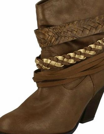 Ladies Spot On High Heel Slouch Cowboy Boots F50204 - Tan, Size 8 UK
