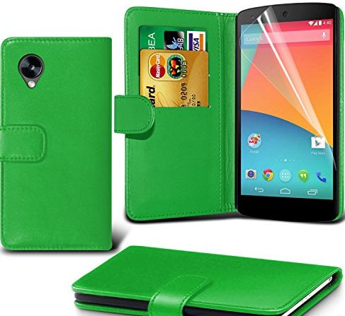 Spyrox ( Green ) LG Google Nexus 5 Stylish PU Leather Wallet Flip Case Skin Cover With Screen Protector Gua