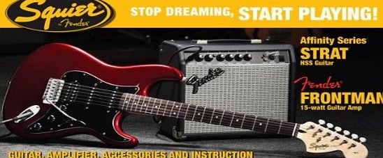 Squier Affinity Strat HSS amp; Fender Frontman 15G Amp Electric Guitar Package - Candy Apple Red