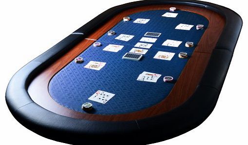 Blue Folding Poker Table Top 8 Seater With Speed Cloth Wood Effect Racetrack Casino Texas Holdem