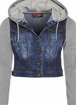 SS7 NEW Jersey Contrast DENIM JACKET Jean Jackets Size 8 to 16 (UK - 12, Denim Vintage Blue)