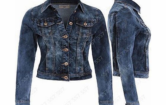 SS7 New Womens Denim Jacket, Mid Blue, Sizes 8 to 14 (UK - 8, Mid Wash Blue)
