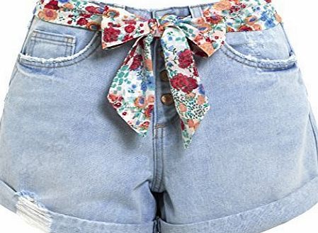 SS7 New Womens High Waisted Denim Shorts, Sizes 6 to 14 (UK - 8, Light Denim Blue)