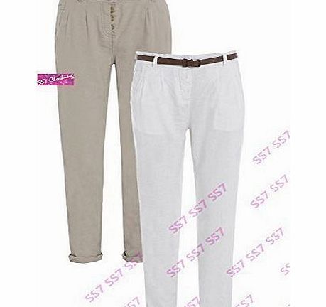 SS7 Womens Linen Cigarette Trousers, Size 8 - 16 (UK - 10, 1 White)