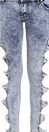 SS7 Womens Skinny Side Bow Jeans, Acid Denim, Sizes 6 to 14 (UK - 12, Acid Denim)