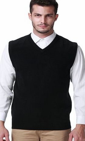 SSLR Mens V Neck Sleeveless Tank Tops (Large, Black)