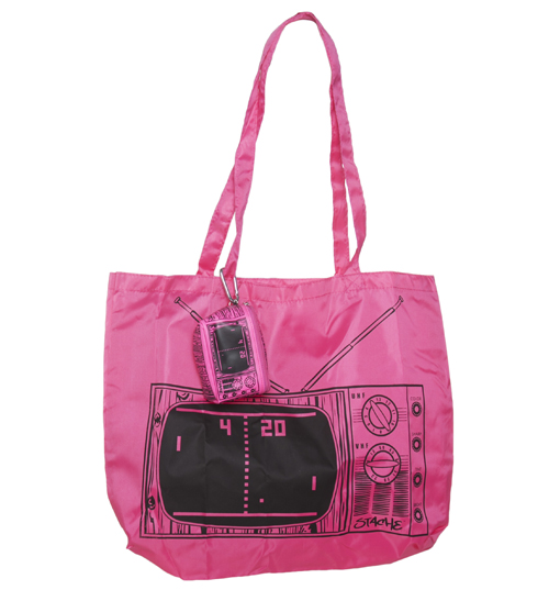 Bright Pink Retro TV Telefunkie Shopper Bag With