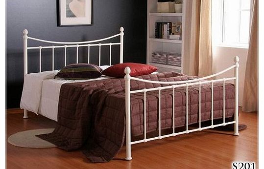 BRAND NEW 5ft IVORY METAL KING SIZE BED FRAME BEDSTEAD AND 1200 COUNT POCKET SPRUNG MEMORY FOAM MATTRESS