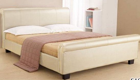 Stag Stores NEW 4ft 6 CREAM FAUX LEATHER SLEIGH DOUBLE SCROLL BED AND SLUMBER SLEEP VENUS SPRUNG MATTRESS