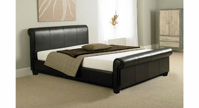 NEW 5ft BROWN FAUX LEATHER SLEIGH KING SIZE SCROLL BED AND SLUMBER SLEEP ORTHOPAEDIC ORTHO MATTRESS