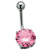 Stainless Steel Pink Cubic Zirconia Belly Bar