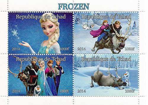 Stampbank Disney Movie Frozen collectible miniature mint sheet of 4 stamps with Elsa, Olaf, Anna and Kristoff 