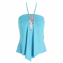 Turquoise chain mail halter neck top