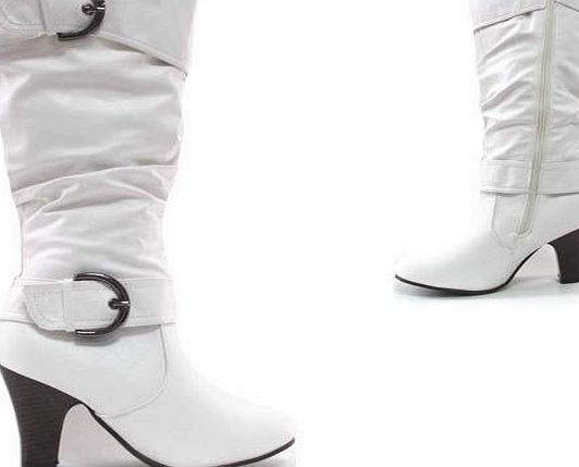 STAR DISTRIBUTORS Ladies Womens Faux Leather Mid Calf High Heels Fashion Biker Riding Zip Boots Shoes Size 3 - 8 (LADIES UK SIZE 4, WHITE)