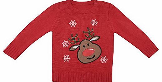 Kids Christmas Jumper Baby Boys Long Sleeve Knitted Construction Knitwear Red - Reindeer 12-18 Mnth