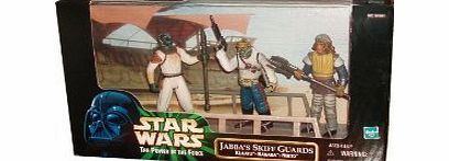 Star Wars 1998 The Power of The Force 3-Pack Movie Scene 4 Inch Tall Action Figure Set - Jabbas Skiff Guards with Klaatu, Barada and Nikto Figures Plus Display Base