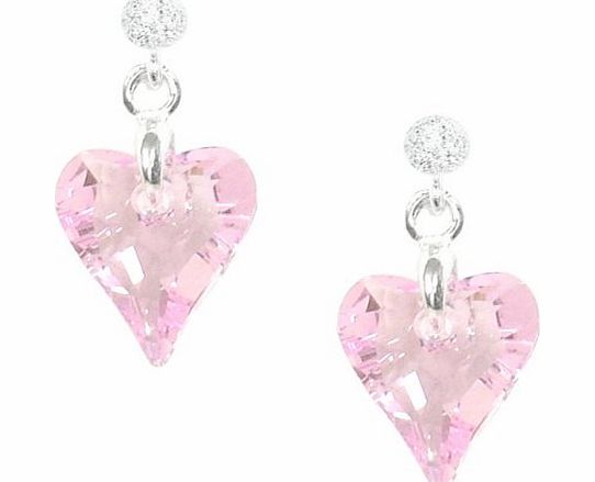 Tiny Sterling Silver amp; Pale Pink Swarovski Crystal Heart Earrings - 1.5cm Drop, Hand Crafted in UK - Gift Boxed (E1)