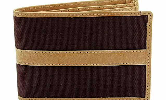 MENS DESIGNER CANVAS / ITALIAN BROWN / TAN LEATHER SLIM FOLD WALLET GIFT BOXED - BEST XMAS GIFT