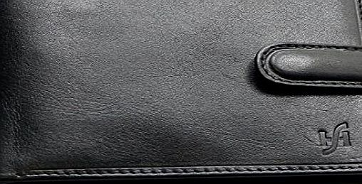 STARHIDE MENS GENTS ITALIAN VEG TAN LUXURY LEATHER WALLET FOR BANKNOTES, CREDIT CARDS, COINS amp; PHOTO - 1213 (Black)