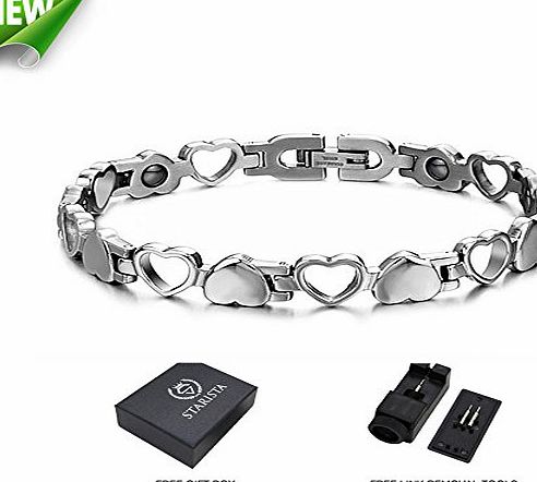 Starista Titanium Womens Magnetic Therapy Bracelet Heart Hollow Germanium Balance Wristband