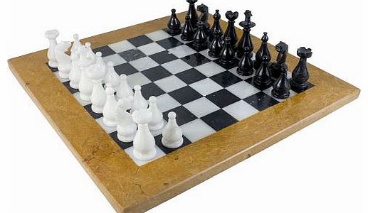 StarlightKitchenHome Hand Crafted 16`` (35cm) Black/White Marble Onyx Chess with figurines-7370