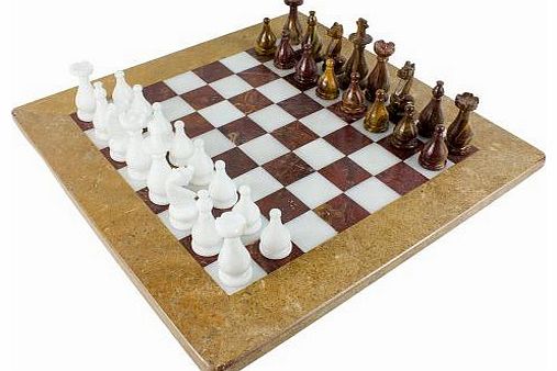StarlightKitchenHome Hand Crafted 16`` (35cm) Brown/White Marble Onyx Chess with figurines-7369