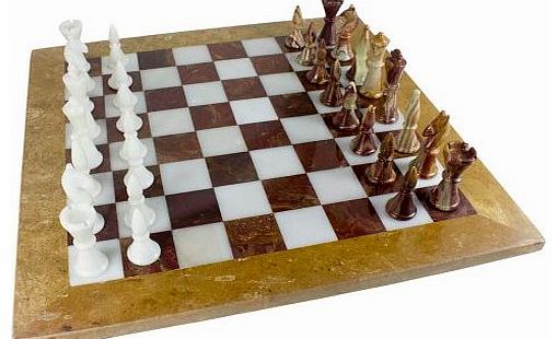 StarlightKitchenHome Hand Crafted 20`` (44cm) White/Brown Marble Onyx Chess with figurines-7380