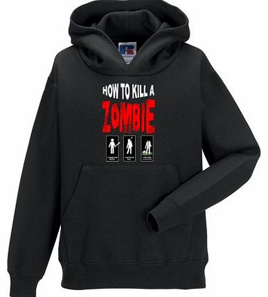 Kids Funny How To Kill a Zombie Hooded Sweatshirt Printed On Russell Jerzees Childrens Top-Black-11-12 Age