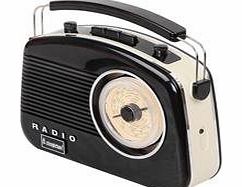 Brighton 1950s Portable Retro Style Rotary Radio - Black/Beige