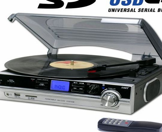 Steepletone Record Player Turntable   MP3 Recording amp; Playback (ST929r 2014 Model) - Remote Control - Stand Alone Music Player - Audio Built In Amplifier amp; Stereo Speakers - Black / Silver