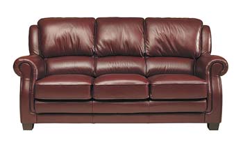 Steinhoff Furniture Dorset Leather 3 Seater Sofa in Corsair Burgundy - Fast Delivery