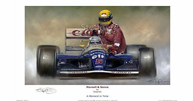 Stephen Doig Nigel Mansell amp; Ayrton Senna, A Moment in Time 21 x 30cm A4 Limited Edition Fine Art Giclee Print by Stephen. 295 copies worldwide.