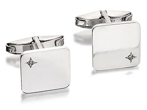 Silver And Diamond Swivel Cufflinks -